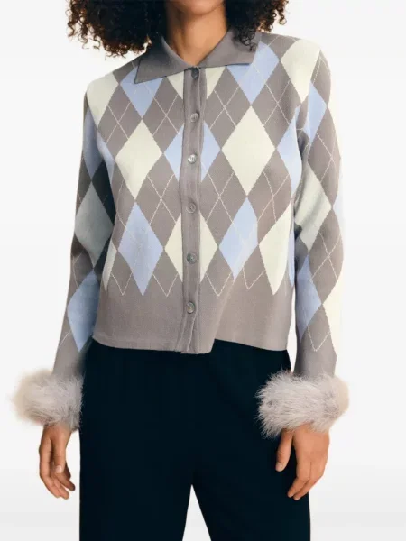 Cardigan Sleeper cu pene cu model argyle gri