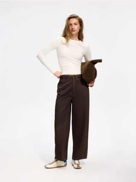 Reserved Pantaloni cu lyocell maro-închis maro
