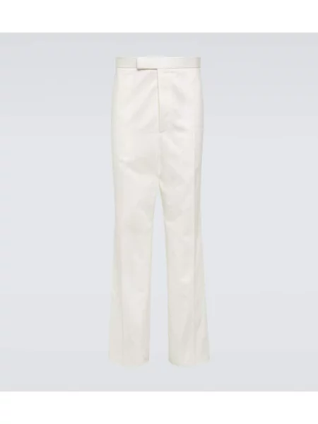 Pantaloni chino Thom Browne cu talie înaltă din țesătură twill alb