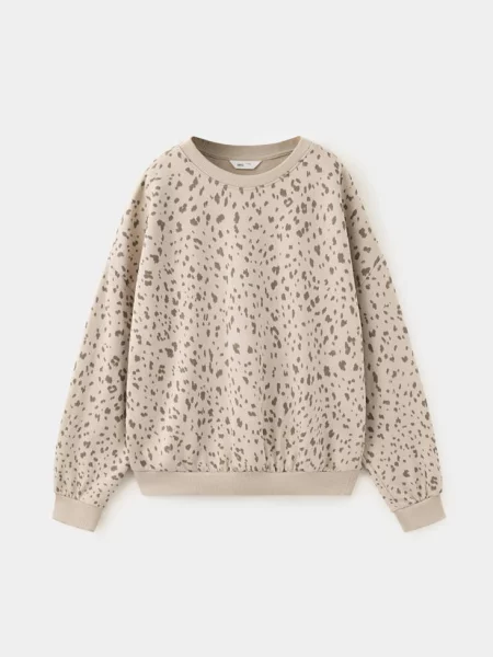 Bluza ze zwierzęcym wzorem piaskowy Dzieci lata MANGO KIDS