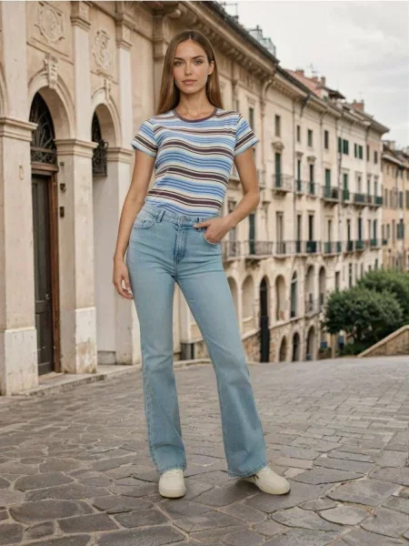 Джинси flare з з клапаном синій