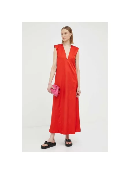 Lniana sukienka maxi By Malene Birger czerwona