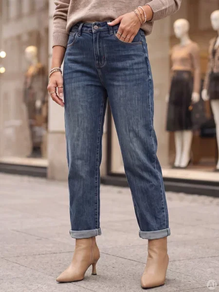 Jeansy mom fit z wysokim stanem Dstreet niebieskie