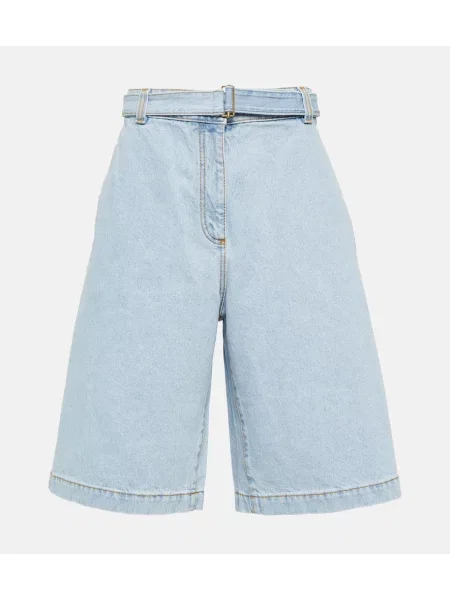 Pantaloni scurți din denim Etro cu broderie albastru