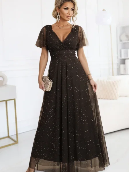 Długa sukienka maxi Numoco Basic brązowa