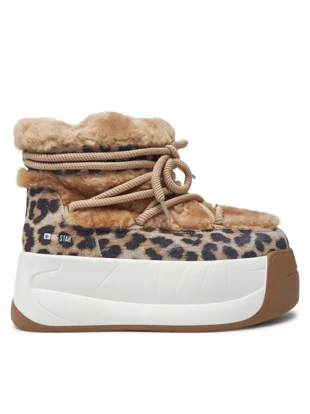 Cizme de zăpadă Big Star Shoes din piele cu model leopard maro