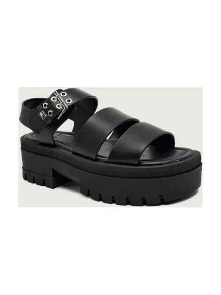 Sandale Tommy Jeans Tjw Straps Leather Max Sandal negru