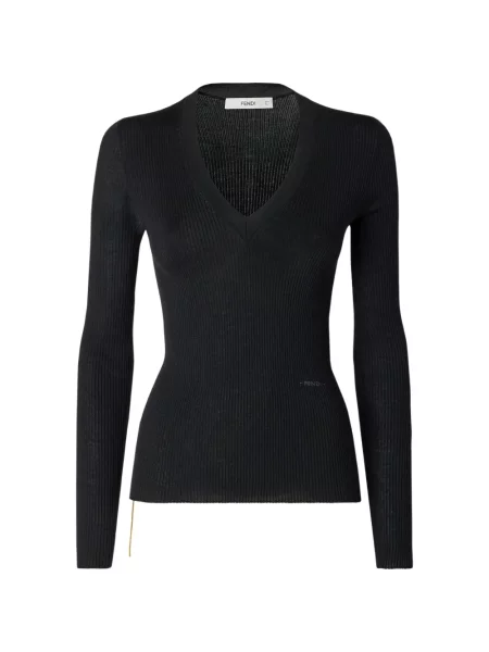 Pulover Fendi cu decolteu în V negru