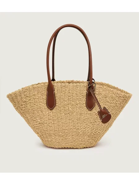 Geantă shopper Polo Ralph Lauren din piele bej
