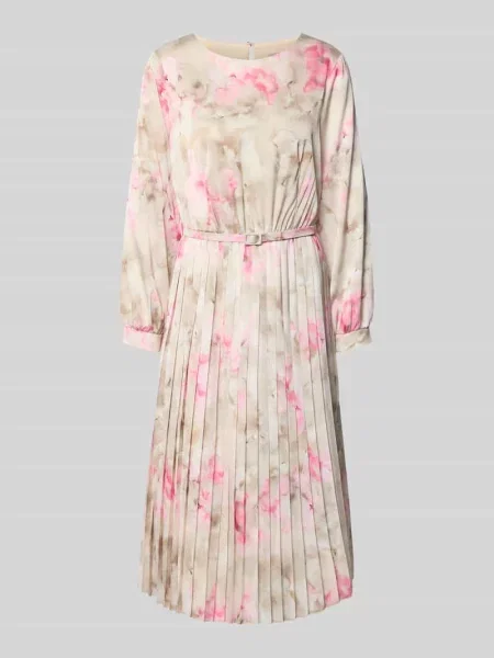 Sukienka koktajlowa z paskiem i okrągłym dekoltem Rinascimento różowa