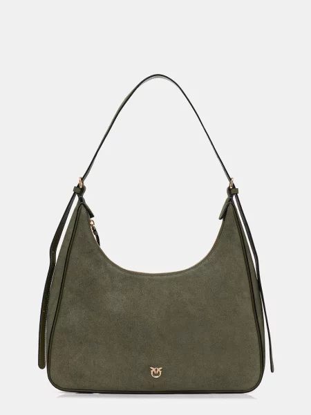 Pinko geantă de mână din piele întoarsă verde