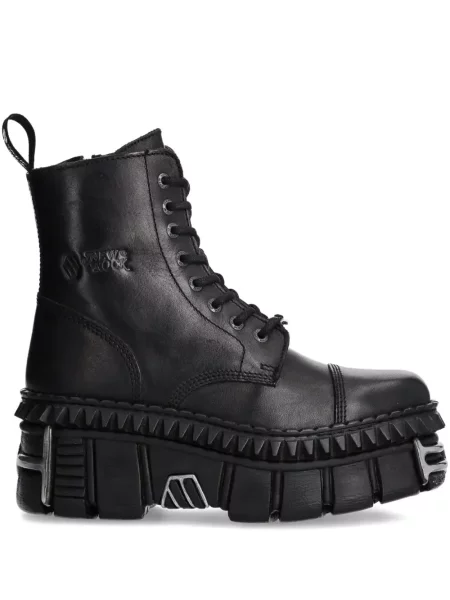 Botine New Rock cu șireturi cu platformă din dantelă negru