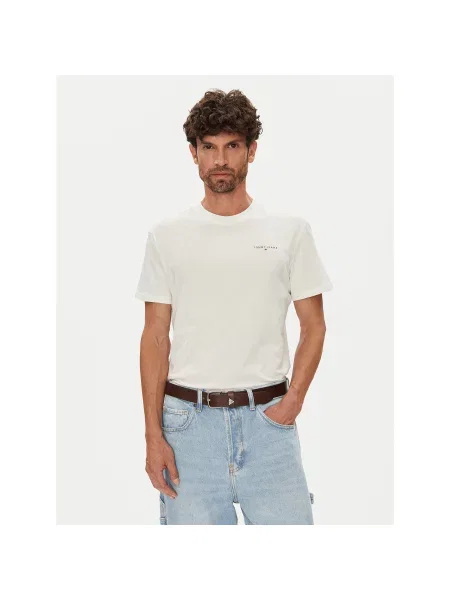 Tommy Jeans T-shirt Linear Chest Écru Slim Fit