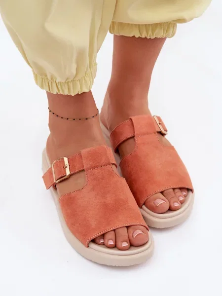 Велурени сандали Boto на платформе с катарама оранжево