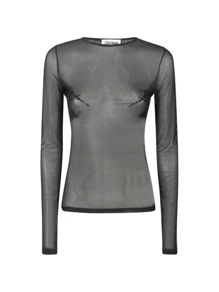 Top Jean Paul Gaultier cu broderie plasă negru