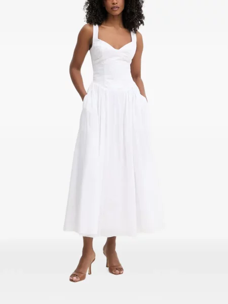 Rochie maxi Bardot cu șireturi din dantelă evazată alb