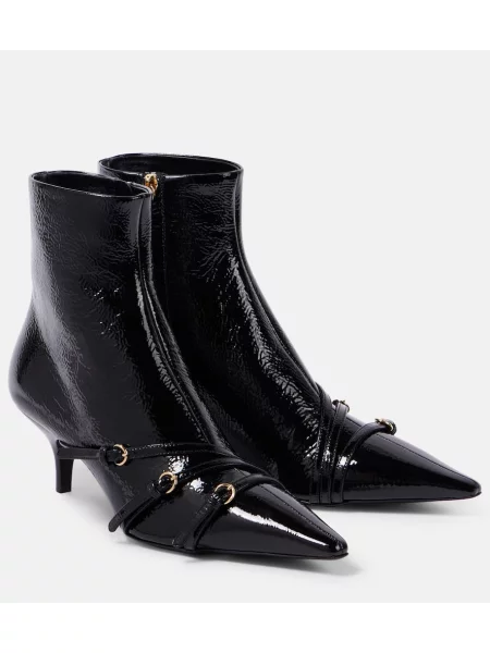 Usnjene lakirane čevlji do gležnjev Miu Miu črna