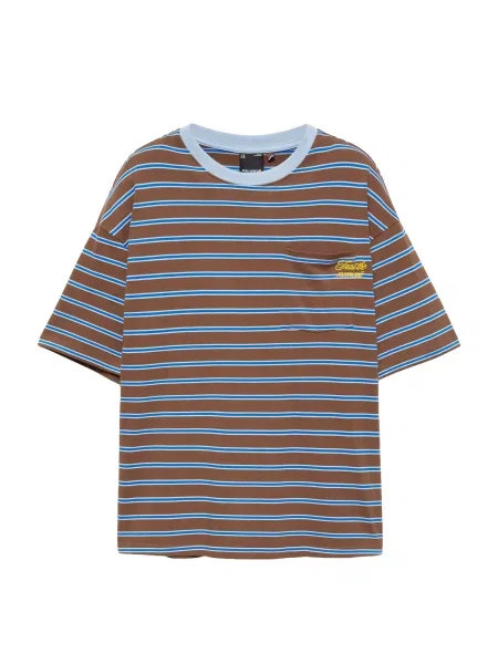 Pull&Bear Tricou albastru / maro / galben alb