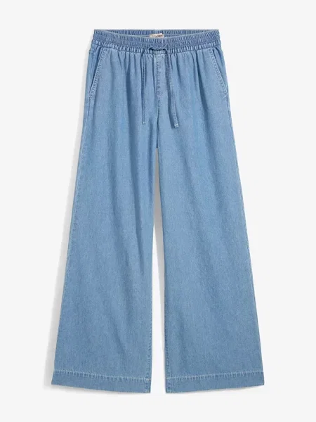 Dżinsy Wide Leg mid waist wygodny pasek niebieskie