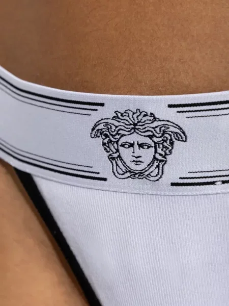 Chiloți tanga Versace cu autograf alb