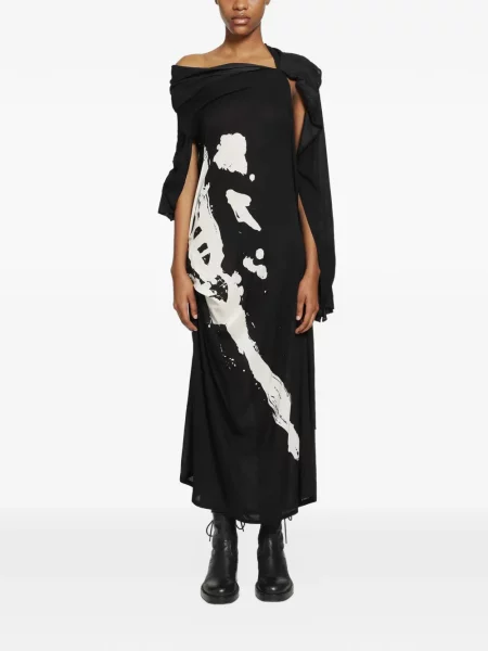 Rochie Yohji Yamamoto cu imagine cu imprimeu abstract drapată negru