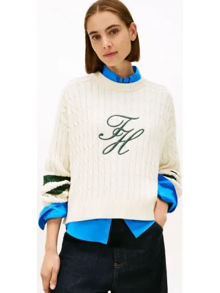 TOMMY HILFIGER Pulover deschis / verde smarald bej