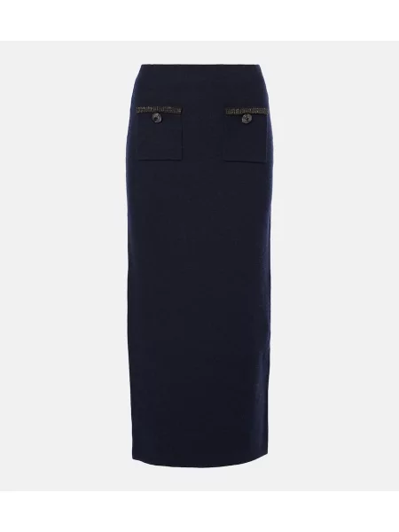 Spódnica midi Self-portrait wełniana do kolan niebieska