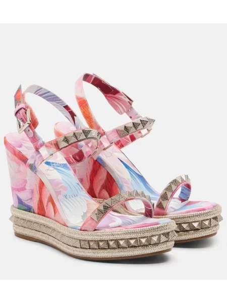 Espadrile Christian Louboutin cu model floral cu tepi roz
