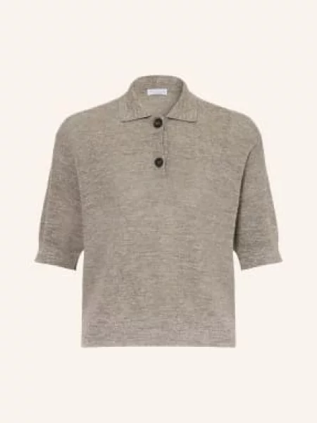 Brunello Cucinelli Pletené Polo Tričko S Lnem A Třpytivou Přízí černošedá