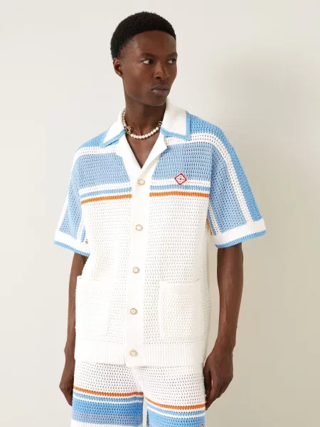 Casablanca Úpletová Košile Comfort Fit bílá/ tmavě modrá/ oranžová bílá