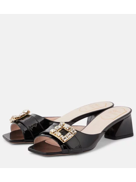 Papuci tip mules Roger Vivier din piele de lac negru