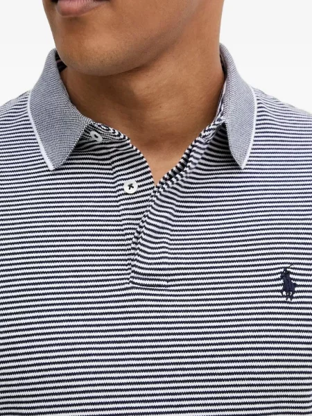 Tricou Polo Ralph Lauren din piele de căprioară cu dungi cu decolteu în V negru