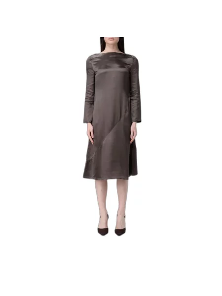 Sukienka midi Emporio Armani z twillu brązowa