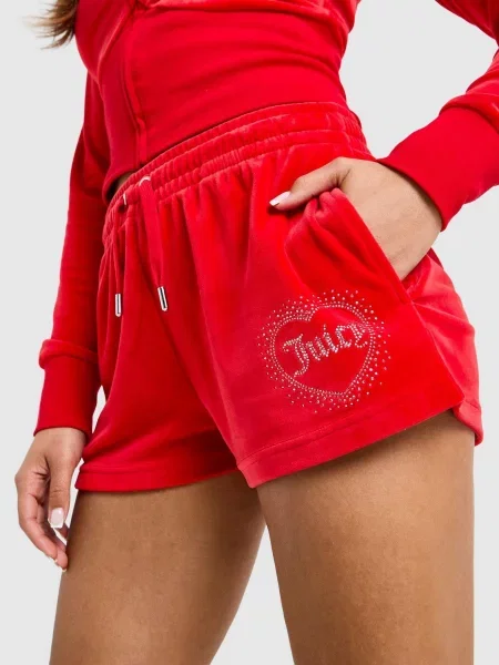 Juicy Couture Szorty Diamente Heart Logo czerwone