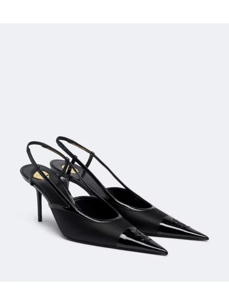 Pantofi cu toc Saint Laurent din satin slingback negru