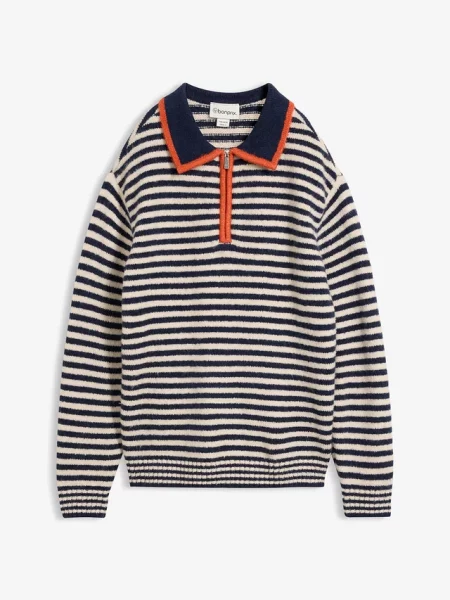 Sweter ze stójką zapinaną na z dzianiny strukturalnej niebieski