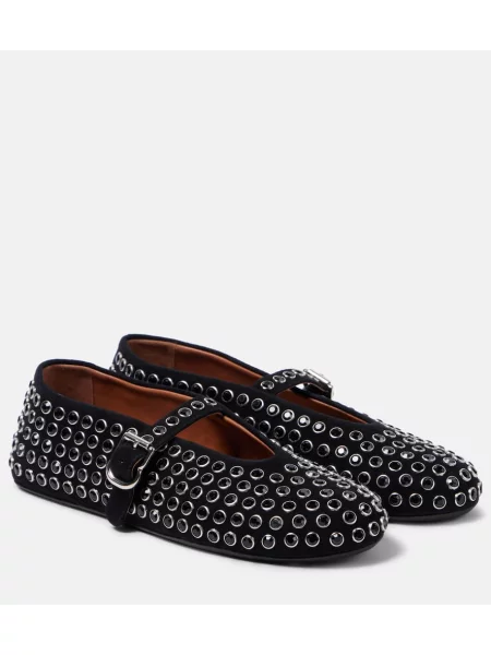 Balerini Alaïa din piele de căprioară de cristal negru