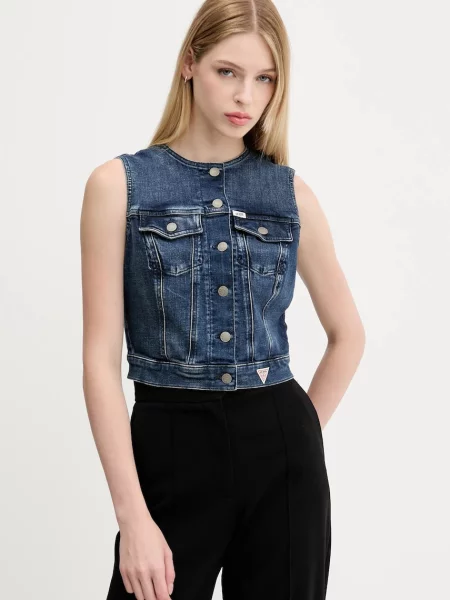 Дънков елек Guess Originals с едно копче синьо