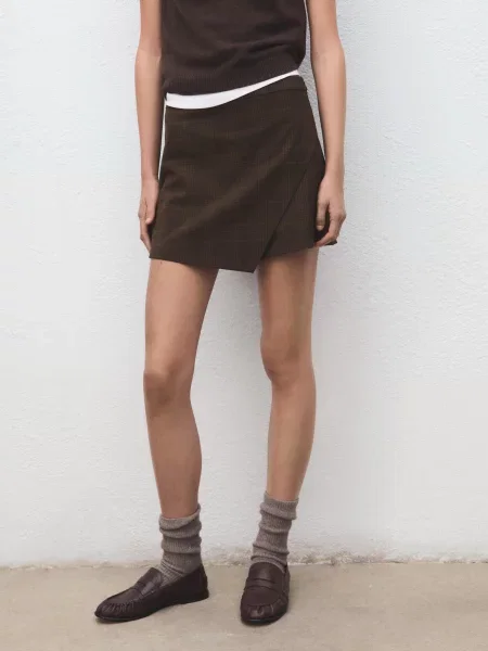 Спідниця міні MANGO темно-коричневий поліестер/віскоза коричнева