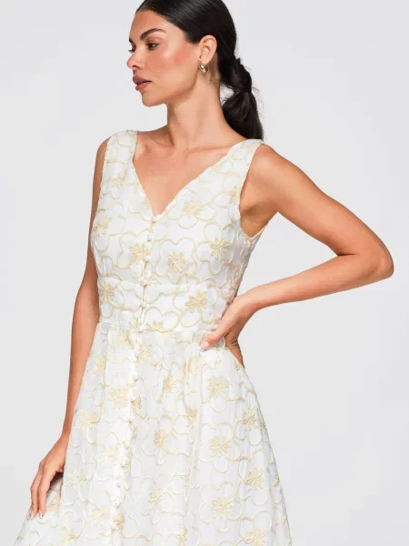 Rochie midi Ombre cu decolteu în V alb