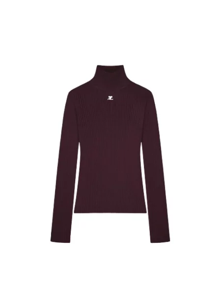 Sweter z golfem Courreges do golfa brązowy