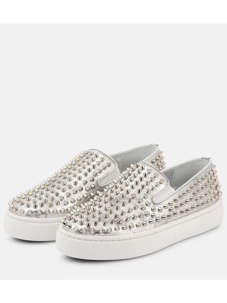Kožené slip on tenisky Christian Louboutin strieborná