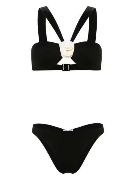 Bikini La Revêche w kwiatki z naszywkami czarne