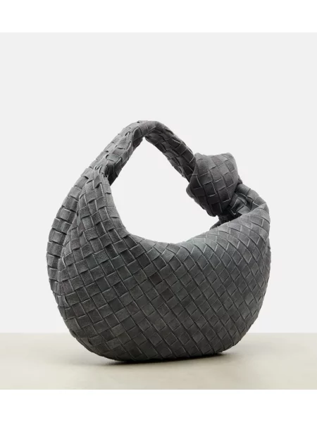 Semišová malá taška Bottega Veneta Handle sivá