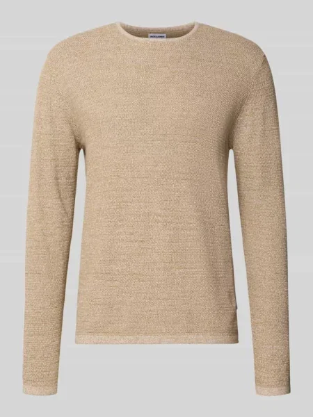 Sweter z dzianiny z prążkowanym okrągłym dekoltem model ‘GEORGE’ Jack & Jones beżowy