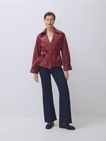 Reserved Skórzana kurtka z kołnierzem czerwony