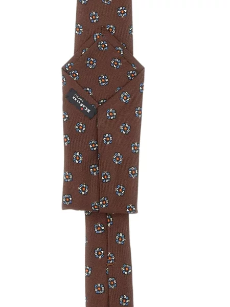 Cravată Kiton de mătase cu model floral maro