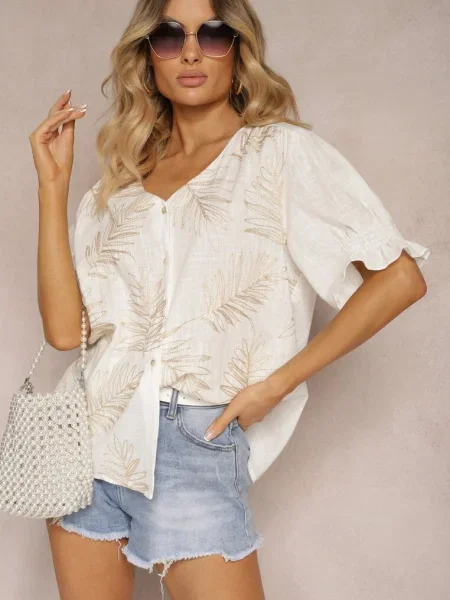 Camasa din brodată cu fir argintiu Wilaravia alba