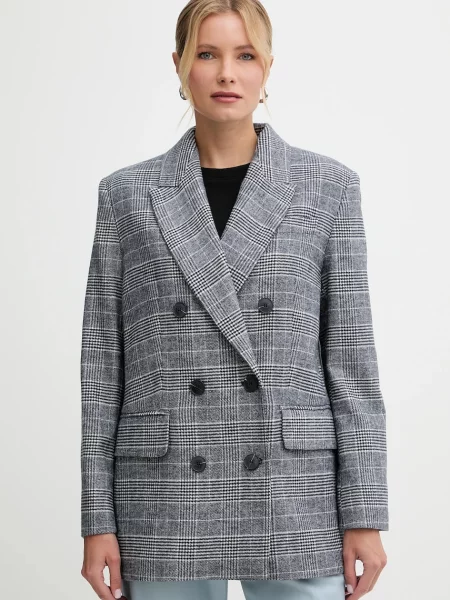 MAX&Co. jachetă din amestec de lână bleumarin cu două rânduri de cu imprimeu