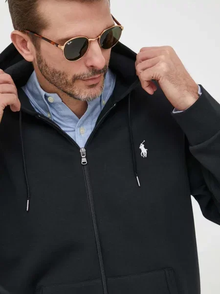 Dukserica Polo Ralph Lauren za muškarce s kapuljačom glatka crna
